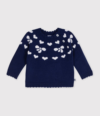 BABY GIRL'S WOOL AND COTTON JUMPER WITH BOW MOTIFS