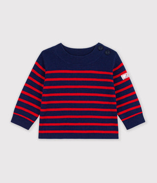 BABY BOY'S STRIPY WOOL AND COTTON SAILOR-STYLE JUMPER