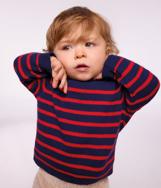 BABY BOY'S STRIPY WOOL AND COTTON SAILOR-STYLE JUMPER