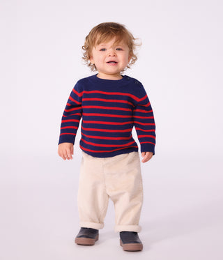 BABY BOY'S STRIPY WOOL AND COTTON SAILOR-STYLE JUMPER