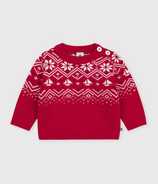 BABY BOY'S JUMPER IN WOOL AND COTTON WITH  JACQUARD PATTERNS