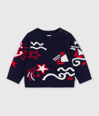 BABY BOY'S JUMPER IN WOOL AND COTTON WITH  JACQUARD PATTERNS