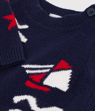 BABY BOY'S JUMPER IN WOOL AND COTTON WITH  JACQUARD PATTERNS