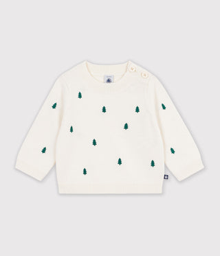 BABY BOY'S JUMPER IN WOOL AND COTTON WITH EMBROIDERED BUNNY RABBITS