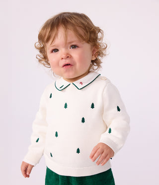 BABY BOY'S JUMPER IN WOOL AND COTTON WITH EMBROIDERED BUNNY RABBITS