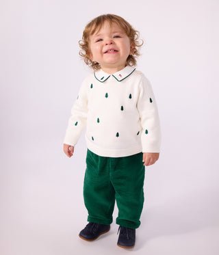 BABY BOY'S JUMPER IN WOOL AND COTTON WITH EMBROIDERED BUNNY RABBITS