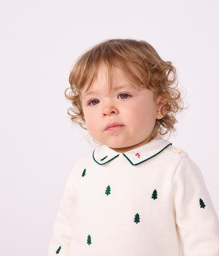 BABY BOY'S JUMPER IN WOOL AND COTTON WITH EMBROIDERED BUNNY RABBITS