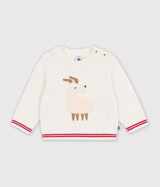 BABY BOY'S JUMPER IN A WOOL AND COTTON KNIT WITH AN ANIMAL DESIGN