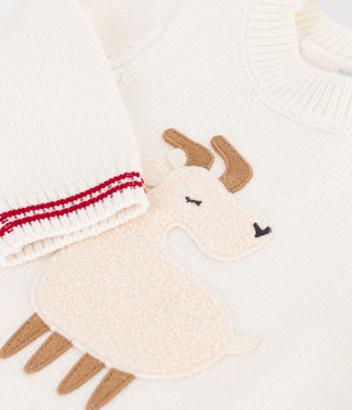BABY BOY'S JUMPER IN A WOOL AND COTTON KNIT WITH AN ANIMAL DESIGN