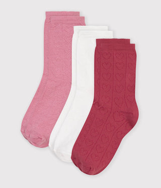 GIRL'S HEART-PATTERNED OPENWORK COTTON SOCKS - 3-PACK