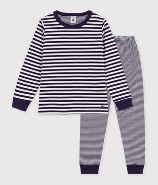BOY'S STRIPY ORGANIC COTTON TUBE KNIT PYJAMAS