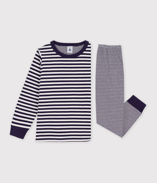 BOY'S STRIPY ORGANIC COTTON TUBE KNIT PYJAMAS