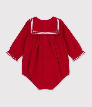 BABY GIRL'S SHORT JUMPSUIT IN VELOUR WITH A COLLAR