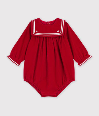 BABY GIRL'S SHORT JUMPSUIT IN VELOUR WITH A COLLAR