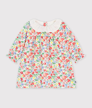 BABY GIRL'S LONG SLEEVED FLORAL-PRINT COTTON DRESS