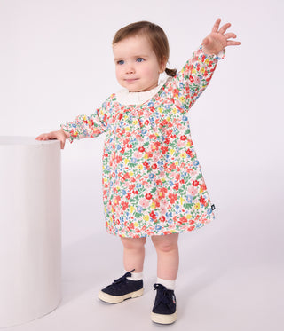 BABY GIRL'S LONG SLEEVED FLORAL-PRINT COTTON DRESS