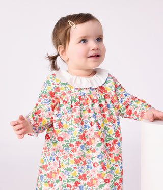 BABY GIRL'S LONG SLEEVED FLORAL-PRINT COTTON DRESS