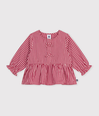 BABY GIRL'S LONG-SLEEVED STRIPY COTTON BLOUSE