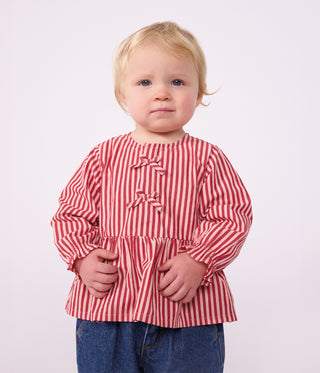 BABY GIRL'S LONG-SLEEVED STRIPY COTTON BLOUSE