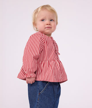 BABY GIRL'S LONG-SLEEVED STRIPY COTTON BLOUSE