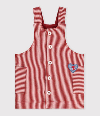 BABY GIRL'S SLEEVELESS STRIPY COTTON DRESS WITH A HEART BADGE