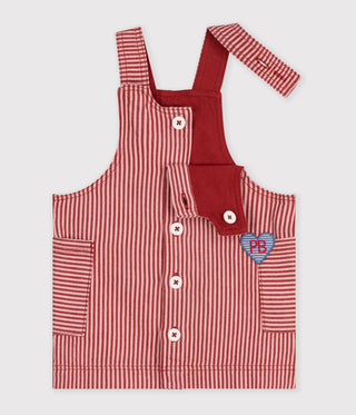 BABY GIRL'S SLEEVELESS STRIPY COTTON DRESS WITH A HEART BADGE