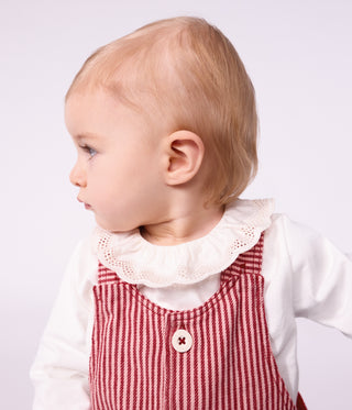 BABY GIRL'S SLEEVELESS STRIPY COTTON DRESS WITH A HEART BADGE