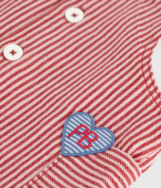 BABY GIRL'S SLEEVELESS STRIPY COTTON DRESS WITH A HEART BADGE