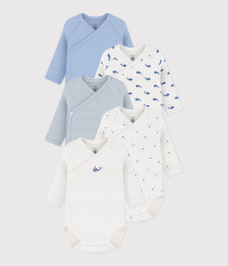 BABY UNISEX LONG-SLEEVED PRINTED ORGANIC COTTON WRAPOVER BODIES - 5-PACK