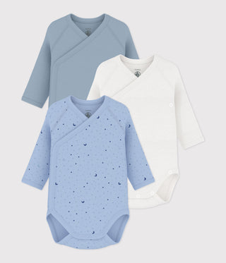 BABY UNISEX LONG-SLEEVED PRINTED ORGANIC COTTON WRAPOVER BODIES -3-PACK