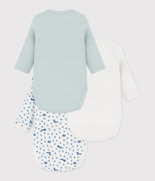 BABY UNISEX LONG-SLEEVED PRINTED ORGANIC COTTON WRAPOVER BODIES - 3-PACK