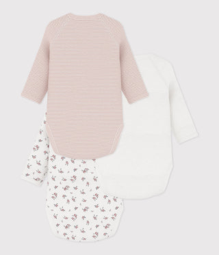 BABY GIRL'S LONG-SLEEVED PRINTED ORGANIC COTTON WRAPOVER BODIES - 3-PACK