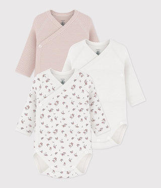 BABY GIRL'S LONG-SLEEVED PRINTED ORGANIC COTTON WRAPOVER BODIES - 3-PACK