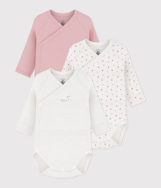 BABY GIRL'S LONG-SLEEVED PRINTED ORGANIC COTTON WRAPOVER BODIES - 3-PACK