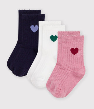 BABY GIRL'S HEART-PATTERN COTTON SOCKS - 3-PACK