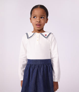 GIRL'S LONG-SLEEVED COTTON BLOUSE WITH A COLLAR