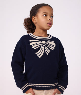 GIRL'S BOW PATTERN WOOL AND COTTON JUMPER