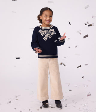 GIRL'S BOW PATTERN WOOL AND COTTON JUMPER