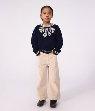 GIRL'S BOW PATTERN WOOL AND COTTON JUMPER