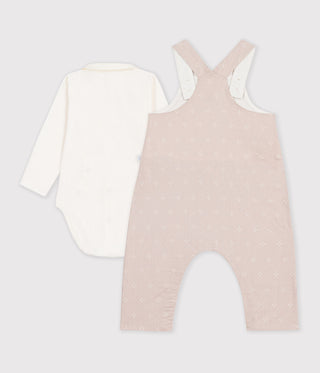 BABY DUNGAREES AND BODY SET IN ORGANIC COTTON WITH A COLLAR