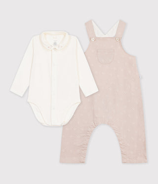 BABY DUNGAREES AND BODY SET IN ORGANIC COTTON WITH A COLLAR