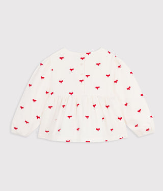 GIRL'S LONG-SLEEVED ORGANIC COTTON BLOUSE PRINTED WITH BOWS