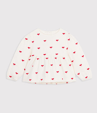 GIRL'S LONG-SLEEVED ORGANIC COTTON BLOUSE PRINTED WITH BOWS
