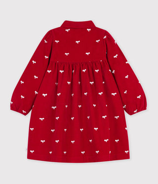 GIRL'S ORGANIC COTTON CORDUROY DRESS WITH LONG SLEEVES AND PRINTED WITH BOWS