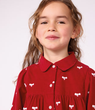 GIRL'S ORGANIC COTTON CORDUROY DRESS WITH LONG SLEEVES AND PRINTED WITH BOWS