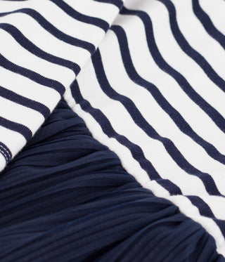 GIRL'S LONG-SLEEVED STRIPY COTTON AND TULLE DRESS
