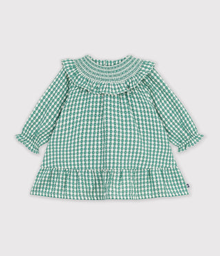 BABY GIRL'S LONG-SLEEVED COTTON GINGHAM DRESS