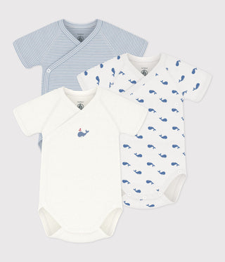 BABY UNISEX SHORT-SLEEVED PRINTED ORGANIC COTTON WRAPOVER BODIES-3-PACK