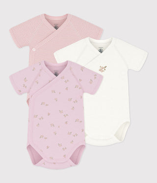 BABY SHORT-SLEEVED PRINTED ORGANIC COTTON WRAPOVER BODIES-3-PACK