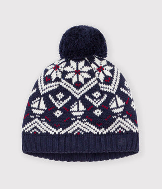 BABY WOOL AND COTTON JACQUARD BEANIE WITH A FLEECE LINING